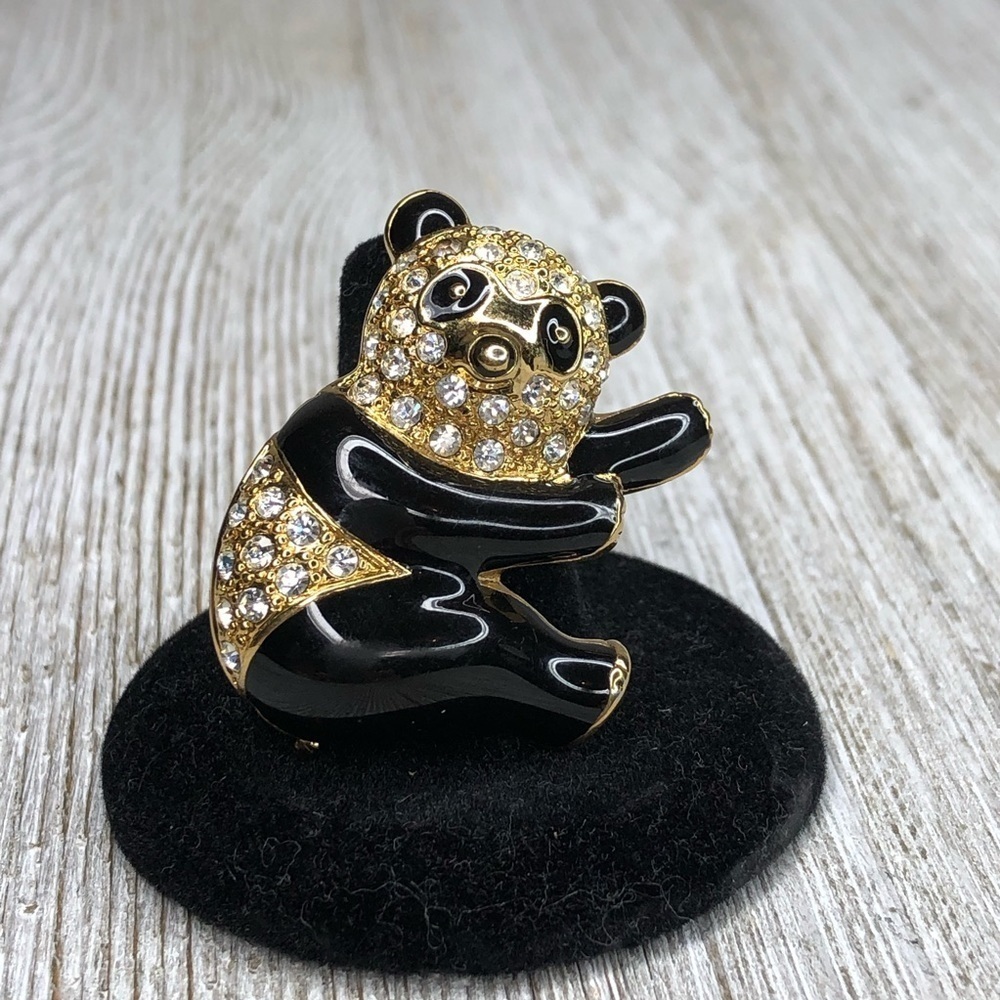 Enamel Rhinestone Panda Bear Pin Brooch